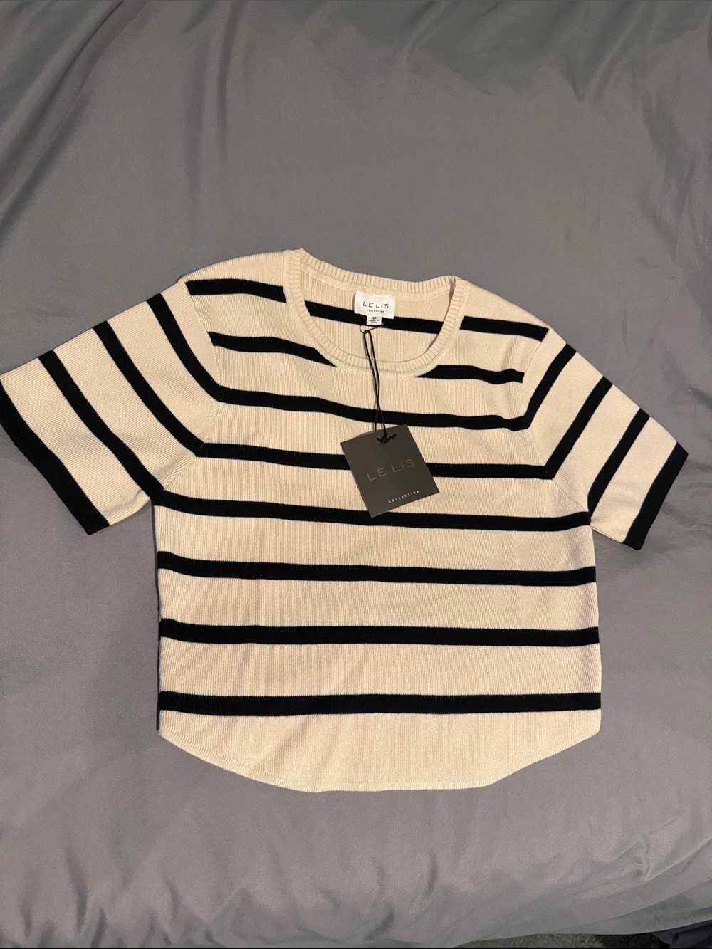 NWT Le Lis Cream and Black Striped Knit Top